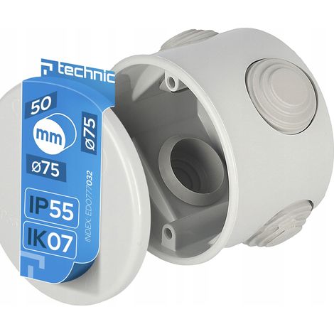 Boîte de jonction étanche saillie ronde Ø75x50mm IP55 gris RAL 7035 fermeture à clip - EDO Technic (1/5)