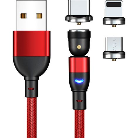 Cable de carga para teléfono móvil 3 en 1, cable de carga a cable de datos magnético rojo de 1 metro (1/3)