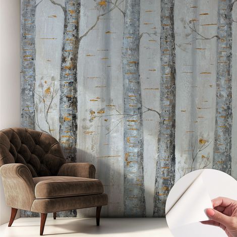 Papier peint autocollant à motifs décoratifs pour salon chambre et bureau Décoration murale élégante avec colle Bouleaux 250x250 cm (1/5)