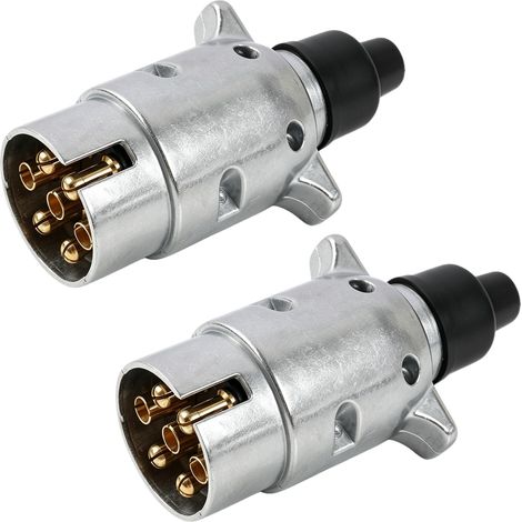 2 PCS Prise Remorque 7 Broches en Métal, Connecteur Électrique pour Remorque Voiture 12V, Adaptateur avec Prise Mâle et Femelle Standard Européen, Faisceau de Raccordement pour Feux de Signalisation (1/5)