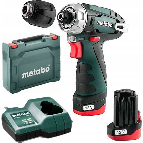Metabo – Perceuse-visseuse 12V avec 2 batteries 2.0Ah – Couple 34Nm – Mandrin à serrage rapide – Pour perçage bois et métal – 600984500