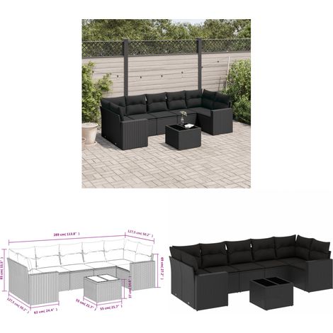 8-tlg. Garten-Sofagarnitur mit Kissen Schwarz Poly Rattan - Gartenmöbel Set - PE-Rattan Möbel - Outdoor Sofa - Esstisch - Lounge Set - Home & Living (1/3)