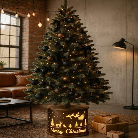 Base albero di natale con paesaggio illuminato. Basi