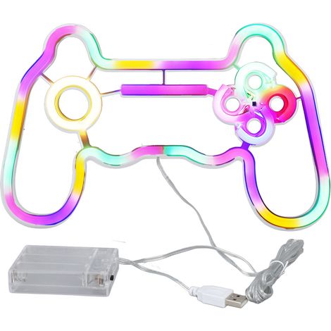 Ortviai Panneau Néon Contrôleur de Jeu LED RGB, 29 x 18,5 cm, Alimentation USB 5V ou piles AA, Décoration Murale Silencieuse pour Salle de Jeux (1/5)