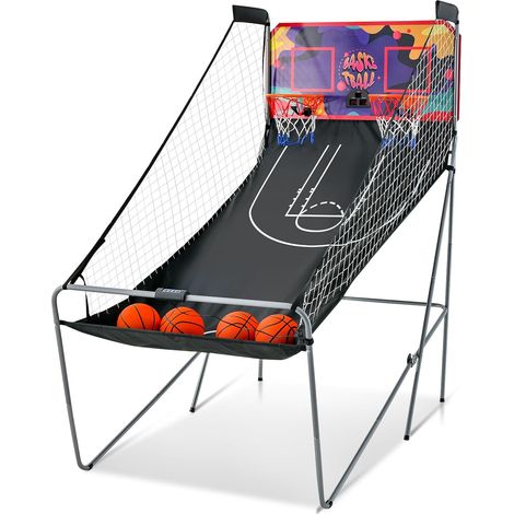 COSTWAY Juego de Canastas Plegable Máquina de Baloncesto Juguete Contador y Marcador Electrónico con Soporete Red Cesta de Baloncesto 4 Baloncestos (Púrpura)