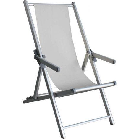 Sedia sdraio da spiaggia lido in alluminio e textilene con braccioli regolabile in 3 posizioni Ketch -  White
