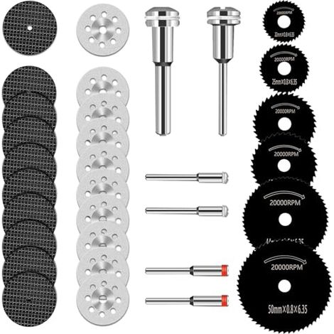 Mini Disques de Coupe pour Outil Rotatif, Disque Diamant à Tronçonner, Lame de Scie Circulaire HSS, Disque de Coupe en Résine, avec 3mm Mandrin pour Bois, Métal, Plastique, Pierre, Verre - 32 Pcs (1/5)