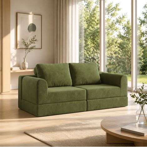 Sofá cama plegable convertible de tela verde con memory foam OKWISH (1/5)
