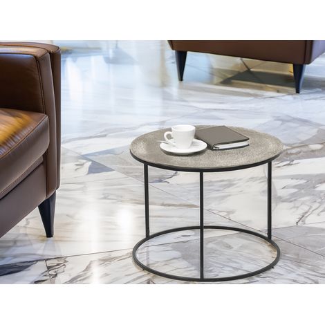 Großer Beistelltisch PATTY rund Metall in Schwarz Silber, Höhe 46cm (1/5)