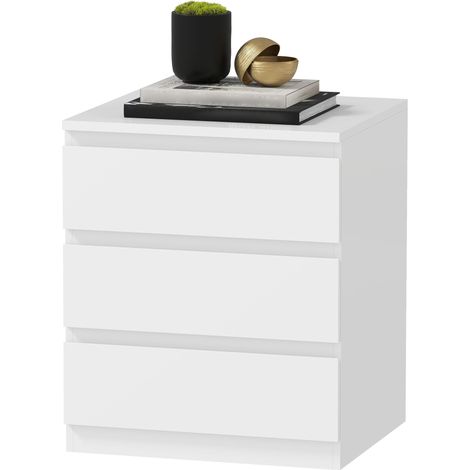 Commode 3 tiroirs moderne blanche 45x40x52,8 cm – fermeture amortie, rangement salon ou bureau (1/5)