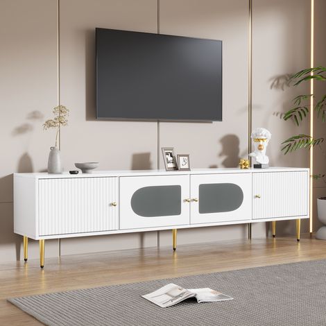 meuble tv rangement 170 cm blanc portes vitrées design OKMYHOME (1/5)