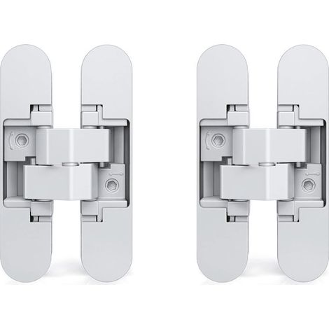 Charnière invisible pour portes, lot de 2 charnières invisibles pour portes lourdes, charge de 35 kg, ouverture à 180°, zamak, blanc. (1/4)