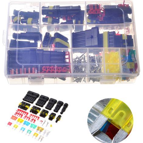 Kit de 240 conectores impermeables para cables eléctricos de automoción con fusible, que incluye de 1 a 6 pines macho y hembra, para coches, motocicletas y barcos (portátil). (1/5)