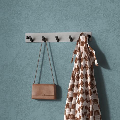Mai & Mai Porte Manteaux Mural en Acier Inoxydable pour Salle de bain Cuisine Chambre Entrée Accroche Serviette 5 Crochets Patère Murale Anti-chute Noir Mat + Nickel Brossé 300×33,3×40 MM Stalo-05