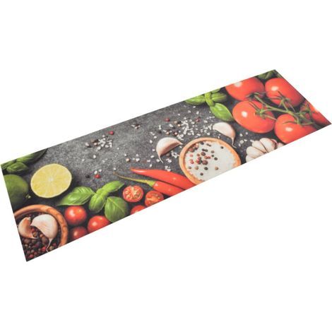 Tapis de cuisine lavable, motif légumes, 45 x 150 cm, velours (1/5)