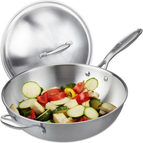 Wok en acier inoxydable avec couvercle