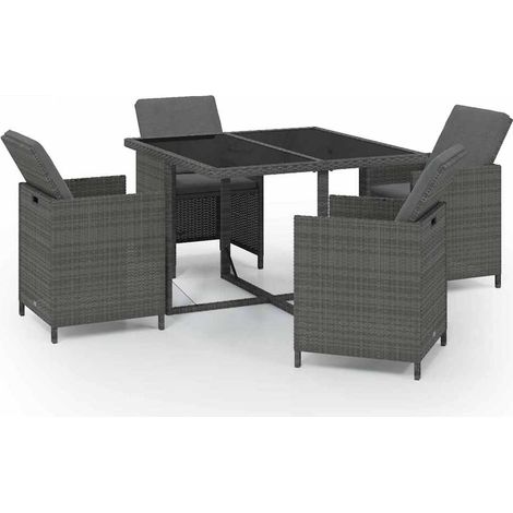 Maison Exclusive - Ensemble à manger de jardin coussins 5pcs Résine tressée Gris (1/5)