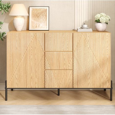 Aparador 115.5x40x76 cm natural MDF con puertas geométricas y cajones centrales (1/5)
