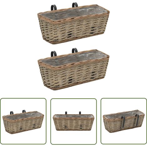 The Living Store Jardinière de balcon 2 pcs Osier avec doublure en PE 40 cm - Jardinier De Balcon - Pot De Fleurs Extérieur - Jardinière Osier - Plante Suspendu - Déco Jardin (1/5)