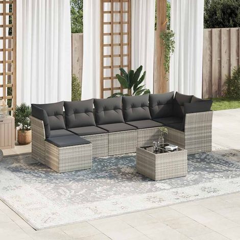 Set de sofás de jardín 8 pzas y cojines ratán sintético gris vidaXL (1/3)