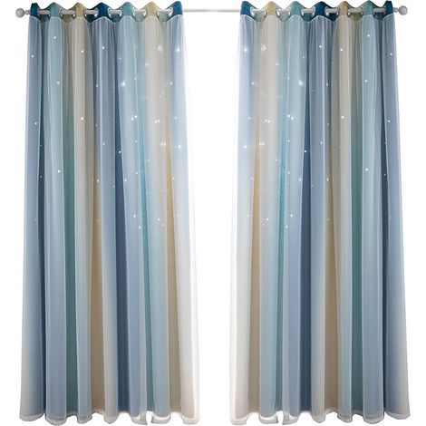 Rideaux Occultants étoiles Colorées, Design Double Couche pour Chambre de Filles, Salon, Rideaux de Fenêtre en Tissu Polyester Isolant (Bleu 53" L x 63" L) (1/2)