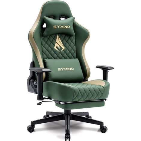 Symino Chaise Gamer Ergonomique - Fauteuil de Bureau avec Repose-Pieds Télescopique, Support Lombaire et Hauteur Réglable - 201kg (Simili Cuir)