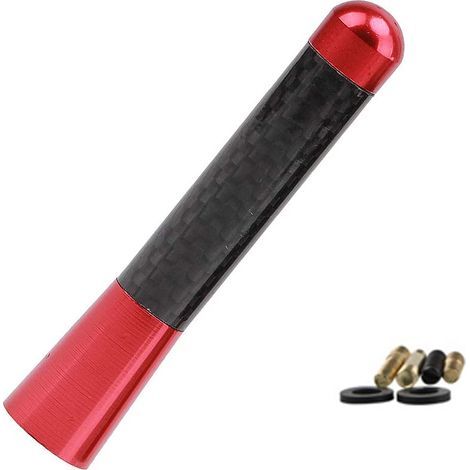 Antenne automobile courte en fibre de carbone de 80 mm, finition polie et aluminium rouge, avec bobine de cuivre interne, ajustement universel, antenne radio AM/FM de remplacement, compatible avec voi (1/5)