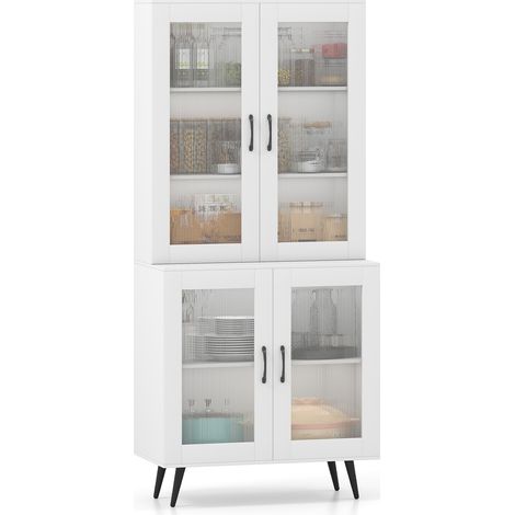 COSTWAY Kitchen Pantry Cabinet 178 cm Tall Cupboard w/4 Transparent Doors-White (1/5)