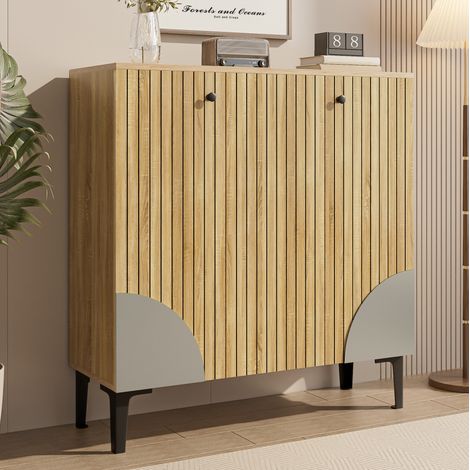 Meuble à chaussures 90x32x94 cm avec étagères et portes fermées, en bois, pour salon et entrée (1/5)