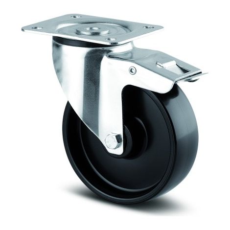 Roulette pivotante polypro - blocage total - charge légère ø 125 mm - Alpha