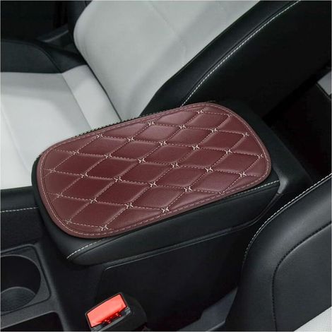 Coussin en Cuir de Console Centrale, Housse pour Console Centrale pour Accoudoir, Protection Housse d'accoudoir Couvercle Intérieur Accessoires pour Console Centrale(Bourgogne/Beige) (1/5)