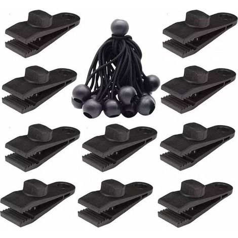 10 Sets Clip de Bâche Tente Pince Bâche Auvents Clip Auvents Pince Tendeur Corde Élastique Élastique pour Bâche Ball Bungee Corde pour Tentes, Couvertures, Auvents, Bannières, Navigation de Plaisance, (1/5)