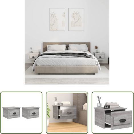 vidaXL Holz Nachttisch -  Wand-Nachttische 2 Stk. Grau Sonoma 41,5x36x28 cm (1/5)