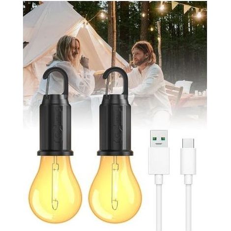 Lampe Camping Rechargeable, Lanterne Camping Ampoule Rechargeable usb, Luminosité Réglable 3 Modes, lampe portable led rechargeable pour Camping, Randonnée, Jardin, Lumière d'urgence [2PCS] (1/5)