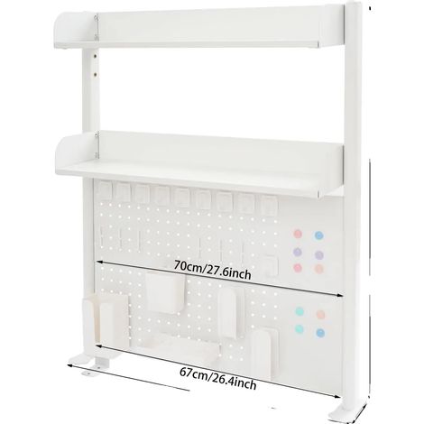 Étagère de bureau, design en panneau perforé, construction durable, BLANC (1/2)