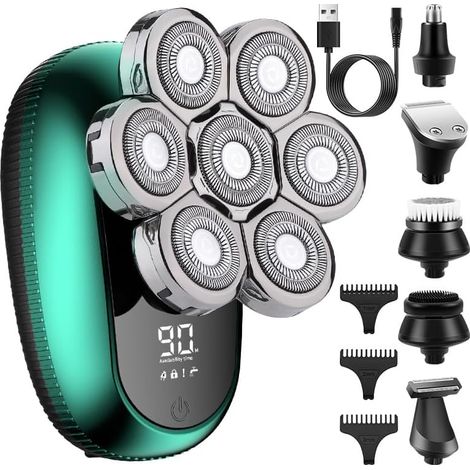 Upgrade 9d-Schwimmkopfrasierer für Männer mit Glatze, wasserdichte Nass-Trocken-Rasur nach IPX7, intelligente LED-Anzeige, Elektrorasierer-Set mit Reiseschloss (1 Set, Blau)