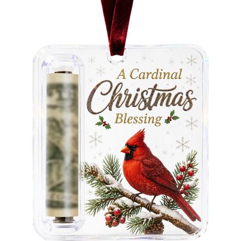 Porte-monnaie suspendu en acrylique pour Noël, motif de vœux imprimé, étiquette de rangement pour billets roulés, décoration pour sapin de Noël (1/5)