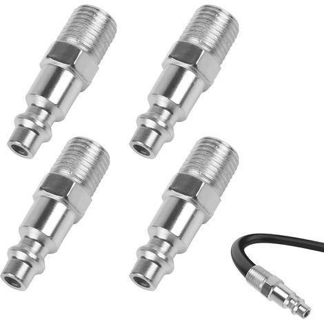 4 Pièces Raccord Pneumatique, Raccord Rapide 1/4, Acier Trempé, Anti-fuite, pour Outils et Compresseur