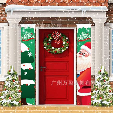 2 distiques de Noël décorations extérieures drapeaux extérieurs distiques de Noël Père Noël style sapin de Noël décoration ambiance festive drapeaux suspendus 180 cm x 30 cm tissu polyester 100D (1/4)