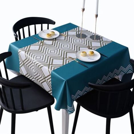 Nappe de Table PVC, Nappe rectangulaire, Nappe rectangulaire Anti Tache, Nappe Impermeable, Nappe Tache pour Picnic, Exterieur, Jardin, Géométrie, (Bleu)120x120cm (1/4)