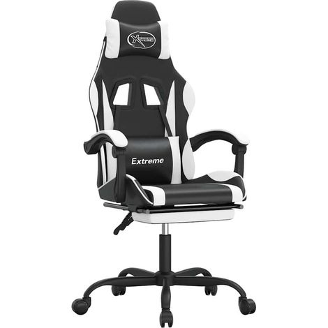 vidaXL Silla gaming giratoria reposapiés cuero sintético negro blanco (1/2)