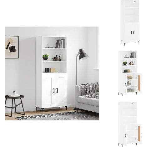 Buffet haut Blanc 69,5x34x180 cm Bois d'ingénierie - Buffet Design Moderne - Meuble Rangement - Armoire Blanche - Mobilier Salon - Commode Élégante (1/5)