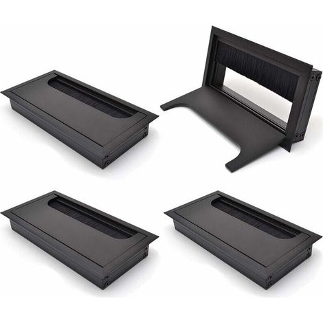 Couvercle Passe Câbles Fil Carrée 80x 160mm pour Encastrer sur Table de Bureau Organisateur de Cables pour Meuble Aluminium Noir Anodisé Passage de Câble Cache-Câble Lot de 4