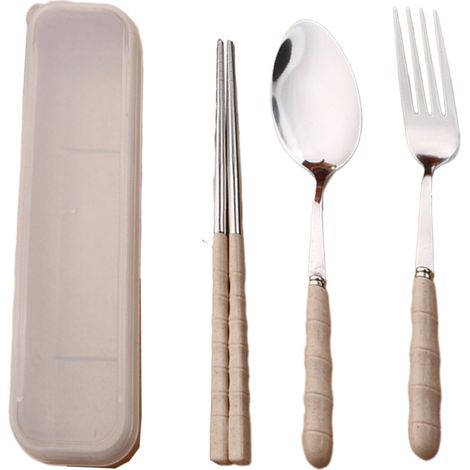 Set De Couverts De Voyage - En Acier Inoxydable - Pour Camping Bureau Pique-Nique Extérieur - 1 Fourchette 1 Cuillère 1 Paire De Baguettes - Avec Étui (1/5)