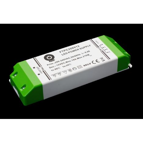 FTPC250V12: Fuente de alimentación LED de 12V/18A CV, carcasa de plástico.