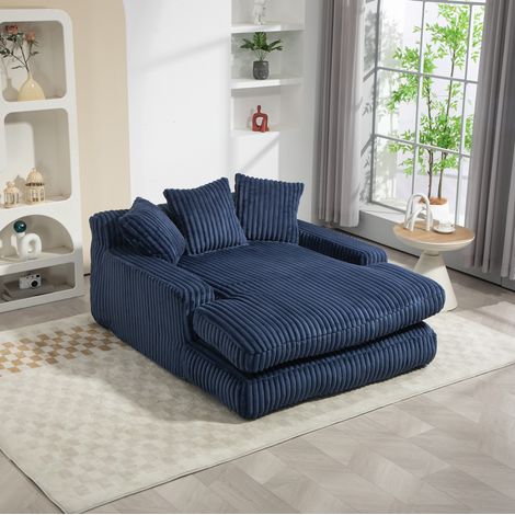 Poltrona relax 125x155 cm in Velluto a Coste Blu Scuro, Ergonomica Senza Montaggio (1/5)