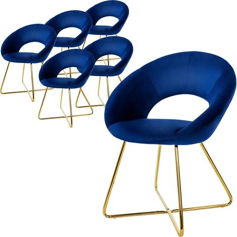 ML-Design Esszimmerstühle 6er Set Blau aus Samt, Wohnzimmerstuhl mit runder Rückenlehne, Polsterstuhl mit goldene Metallbeine, Ergonomische Esstisch Sessel, Küchenstuhl Schalenstuhl Schminktisch Stuhl