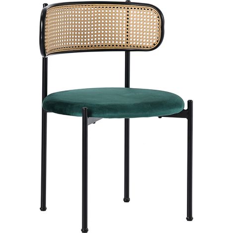 ELVMI 4er-Set Esszimmerstuehle aus Samt, Rattan-Rueckenlehne und Metallgestell, Gruen (1/5)