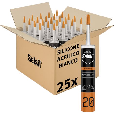 25x Sigillante Multiuso Silicone Acrilico Bianco Verniciabile 310ml , Ottimo Per Supporti Porosi, Muro, Legno, Cartongesso Resistente all'acqua
