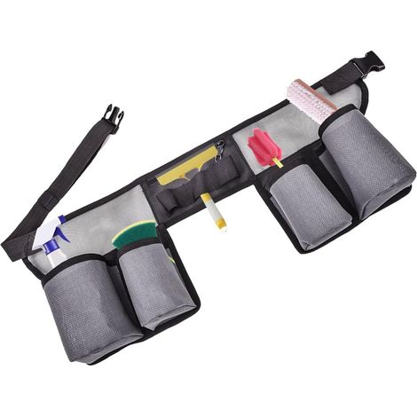Cintura portautensili per la pulizia, cintura portautensili a 4 tasche, borsa portautensili per cintura di pulizia, cintura portautensili fai da te per giardiniere, falegname, elettricista, idraulico
